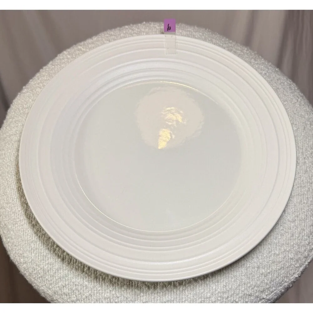 Mikasa Swirl White 10.75” Dinner Plates – Set of 7 – Stoneware – Modern Ribbed